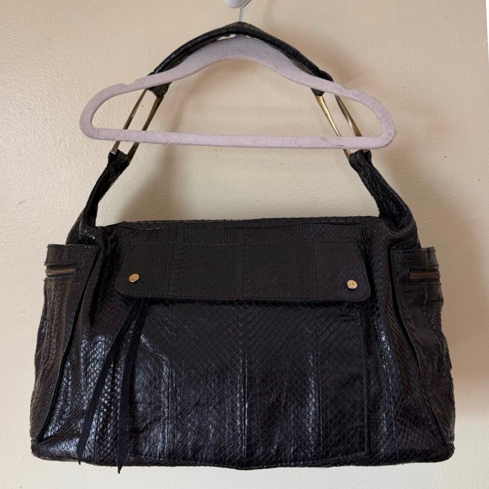 R&Y Augousti Snakeskin Top Handle Bag Luxury Unique Shoulder Purse Zip Closure